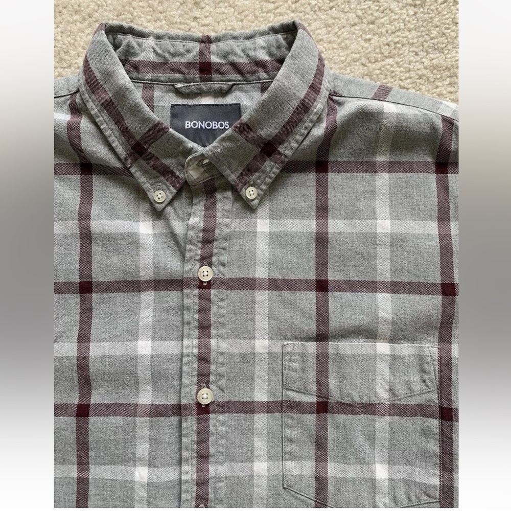 Bonobos Button Down Shirt Mens XL Slim Fit Gray Plaid Long Sleeve Cotton Office - Picture 5 of 10